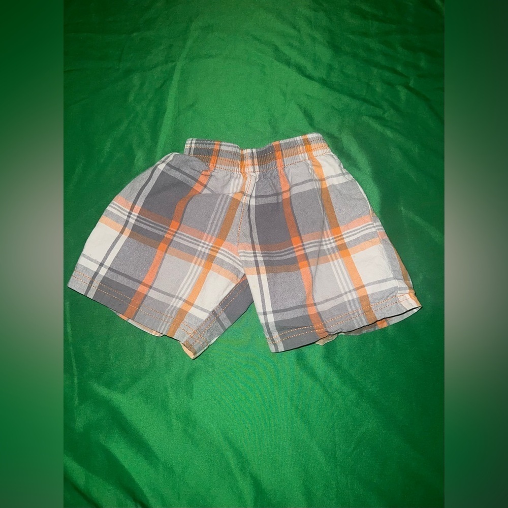 Healthtex Gray and Orange Plaid Shorts 24 Months